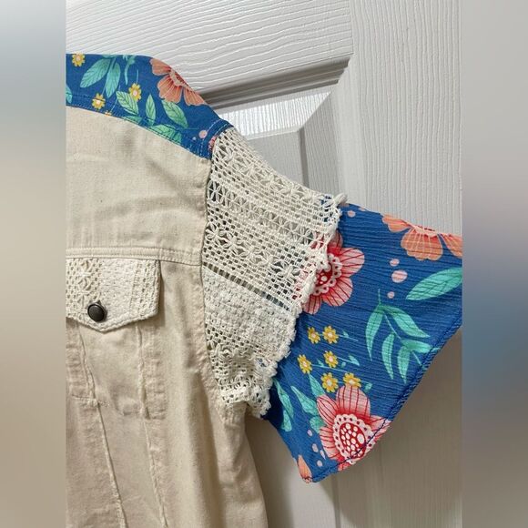 Tru Luxe Womens Short Sleeve Patchwork Shirt Jacket Size M Floral Lace NWT - Picture 7 of 16